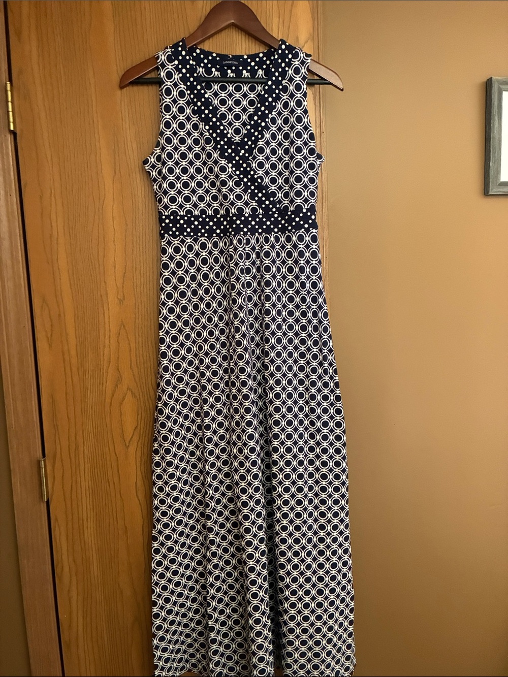 Lands' End Navy and White Sleeveless Maxi Dress